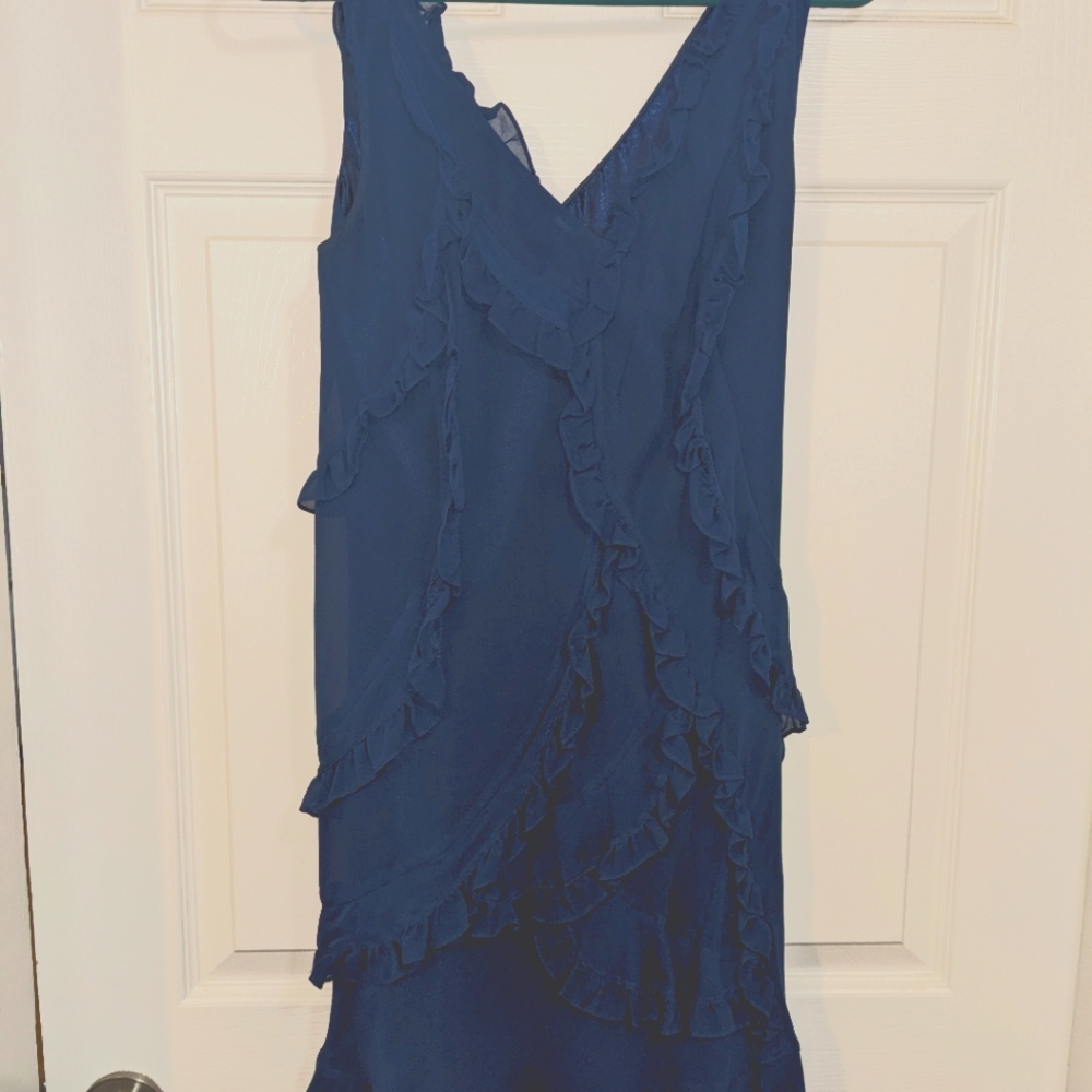 BCBGMAXAZRIA | Silk |Ruffled Tiered Dress in Ink (Blue)